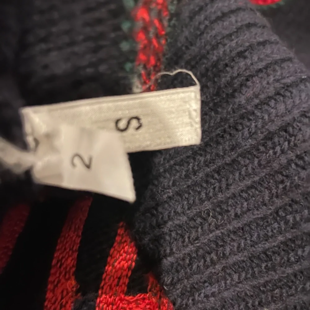Gucci Navy Crewneck Sweater with Red Logo and Animal Patch